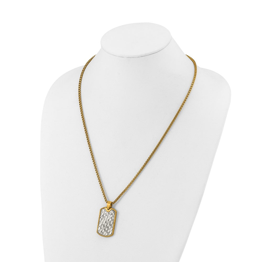 Chisel Stainless Steel Brushed and Textured Yellow IP-plated Dog Tag on a 24 inch Box Chain Necklace