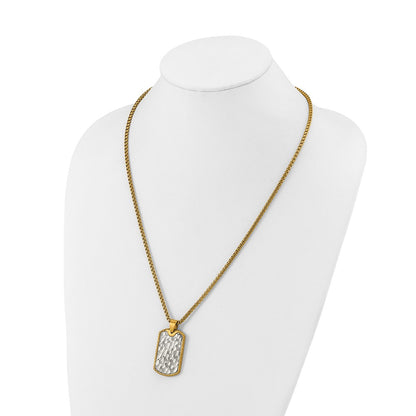 Chisel Stainless Steel Brushed and Textured Yellow IP-plated Dog Tag on a 24 inch Box Chain Necklace