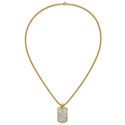 Chisel Stainless Steel Brushed and Textured Yellow IP-plated Dog Tag on a 24 inch Box Chain Necklace