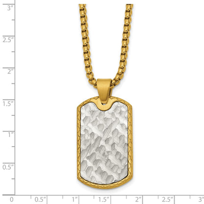 Chisel Stainless Steel Brushed and Textured Yellow IP-plated Dog Tag on a 24 inch Box Chain Necklace