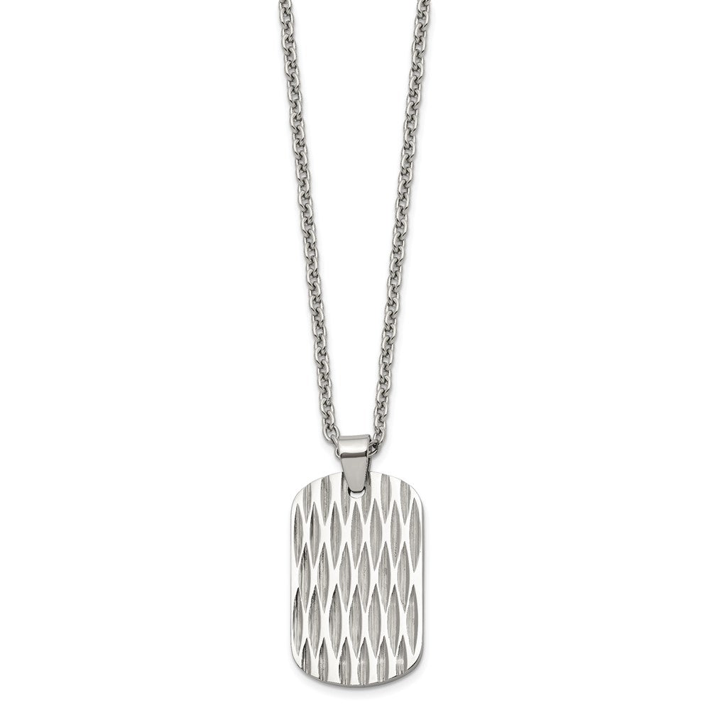 Chisel Stainless Steel Polished Diamond-cut Dog Tag on a 24 inch Cable Chain Necklace