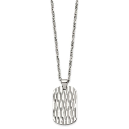 Chisel Stainless Steel Polished Diamond-cut Dog Tag on a 24 inch Cable Chain Necklace
