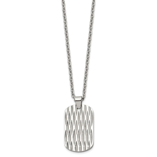 Chisel Stainless Steel Polished Diamond-cut Dog Tag on a 24 inch Cable Chain Necklace