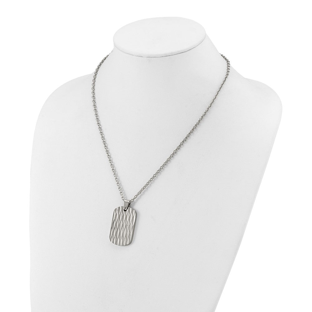 Chisel Stainless Steel Polished Diamond-cut Dog Tag on a 24 inch Cable Chain Necklace