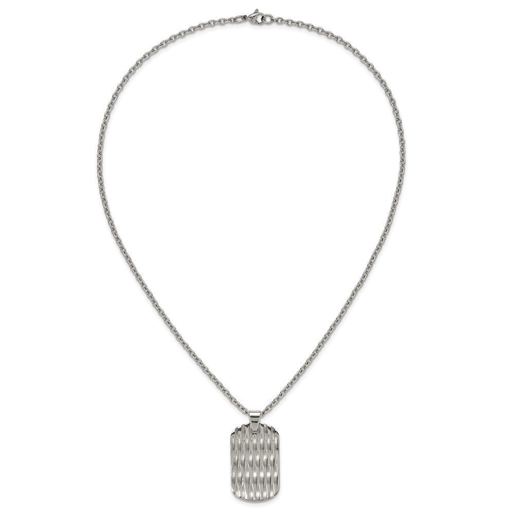 Chisel Stainless Steel Polished Diamond-cut Dog Tag on a 24 inch Cable Chain Necklace