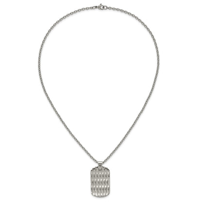 Chisel Stainless Steel Polished Diamond-cut Dog Tag on a 24 inch Cable Chain Necklace