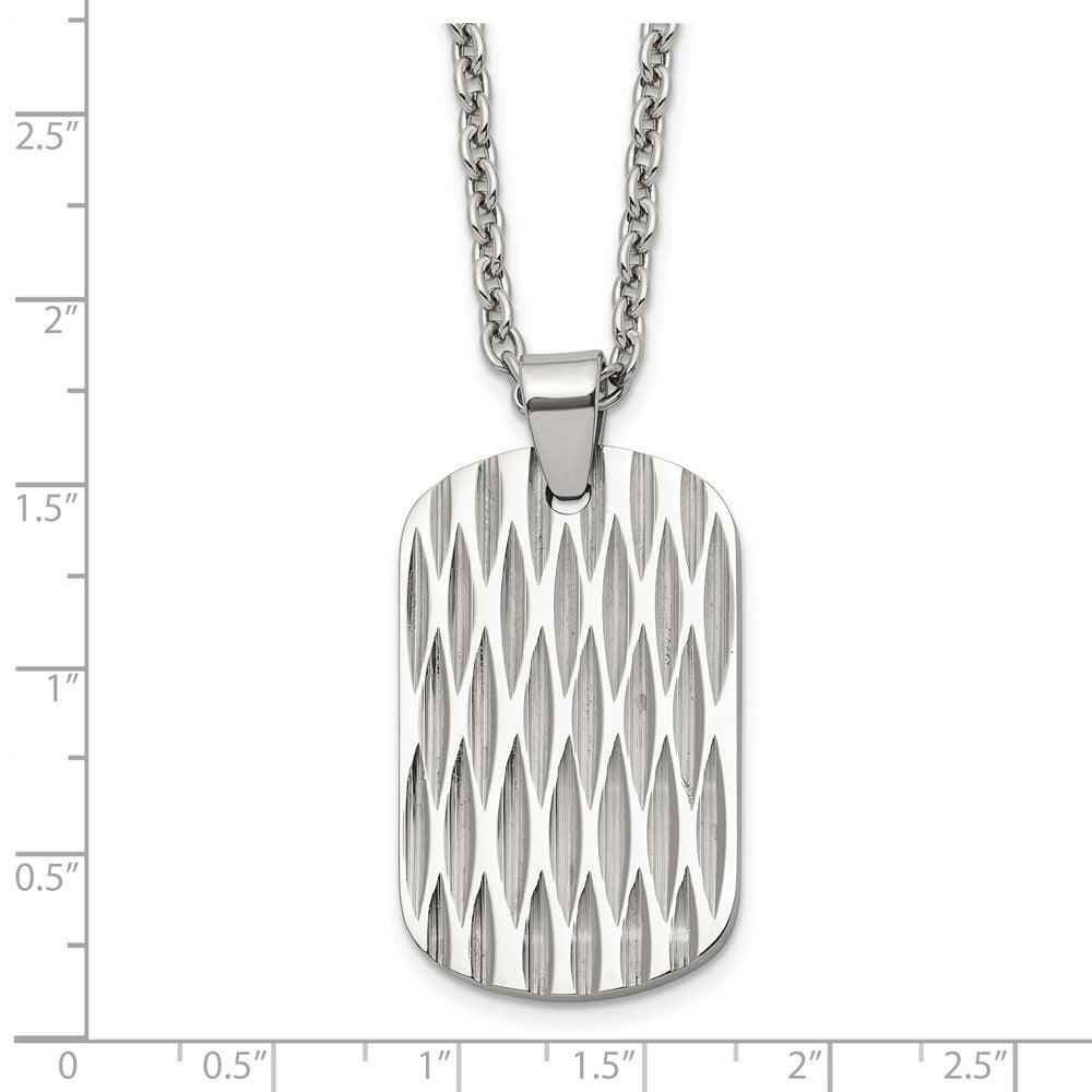 Chisel Stainless Steel Polished Diamond-cut Dog Tag on a 24 inch Cable Chain Necklace