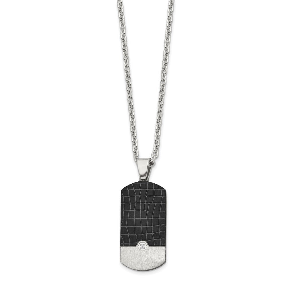 Chisel Stainless Steel Brushed Black IP-plated with CZ Dog Tag on a 24 inch Cable Chain Necklace