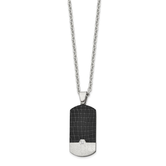 Chisel Stainless Steel Brushed Black IP-plated with CZ Dog Tag on a 24 inch Cable Chain Necklace