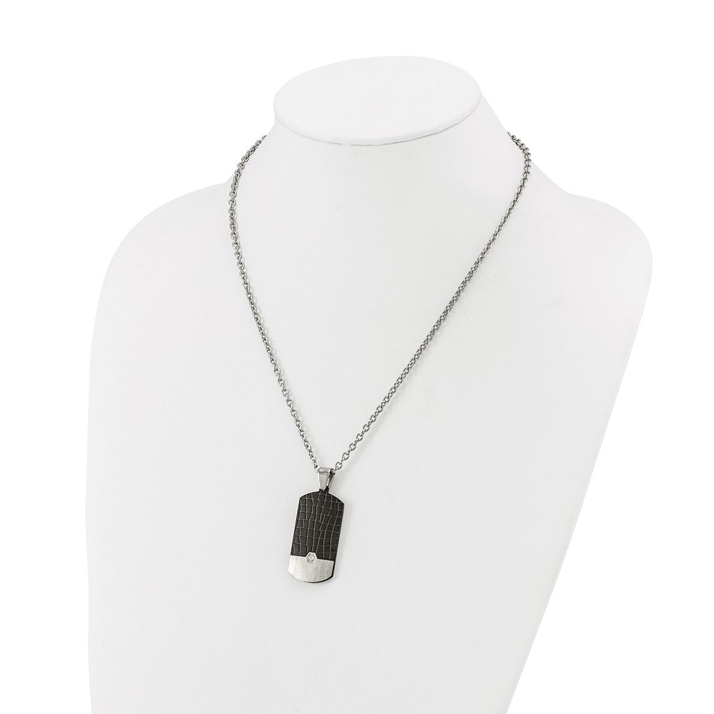 Chisel Stainless Steel Brushed Black IP-plated with CZ Dog Tag on a 24 inch Cable Chain Necklace