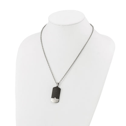 Chisel Stainless Steel Brushed Black IP-plated with CZ Dog Tag on a 24 inch Cable Chain Necklace