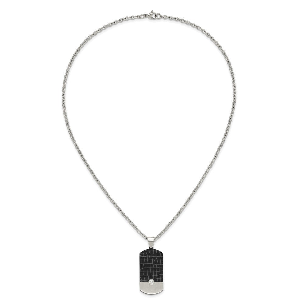 Chisel Stainless Steel Brushed Black IP-plated with CZ Dog Tag on a 24 inch Cable Chain Necklace