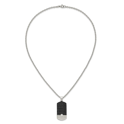 Chisel Stainless Steel Brushed Black IP-plated with CZ Dog Tag on a 24 inch Cable Chain Necklace