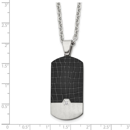 Chisel Stainless Steel Brushed Black IP-plated with CZ Dog Tag on a 24 inch Cable Chain Necklace