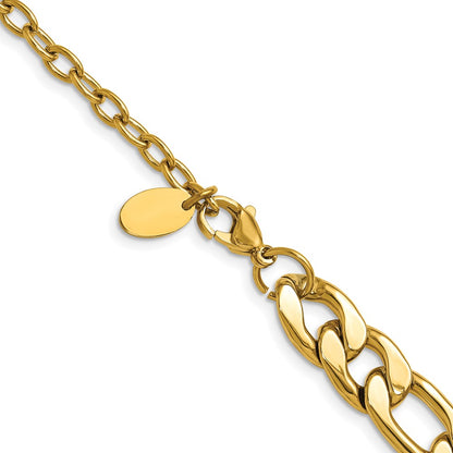 Chisel Stainless Steel Polished Yellow IP-plated 16 inch Plus a 3 inch Extension Figaro Link Necklace