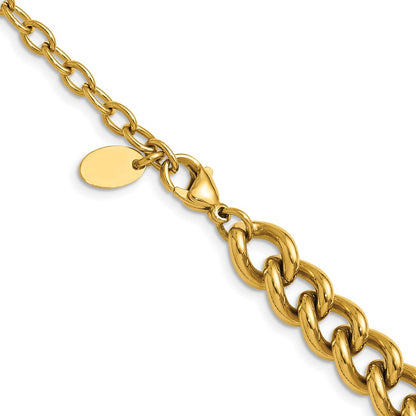 Chisel Stainless Steel Polished Yellow IP-plated 16 inch Plus a 2.5 inch Round Curb Link Necklace