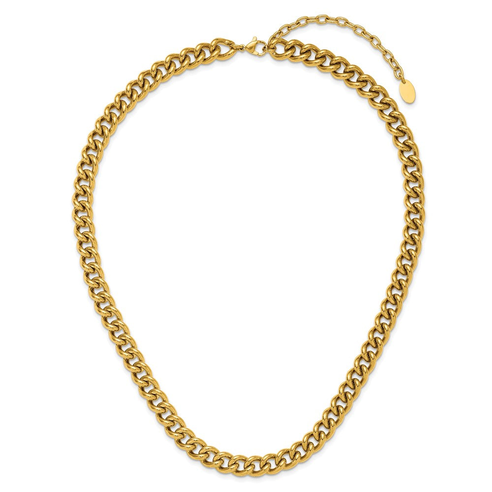 Chisel Stainless Steel Polished Yellow IP-plated 19.5 inch Plus a 3 inch Extension Round Curb Link Necklace