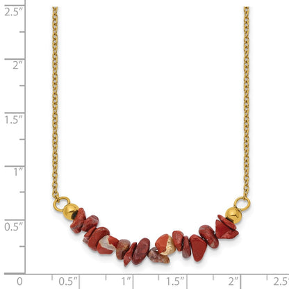 Chisel Stainless Steel Polished Yellow IP-plated Red Jade on a 15 inch Plus a 2.75 inch Extension Cable Chain Necklace