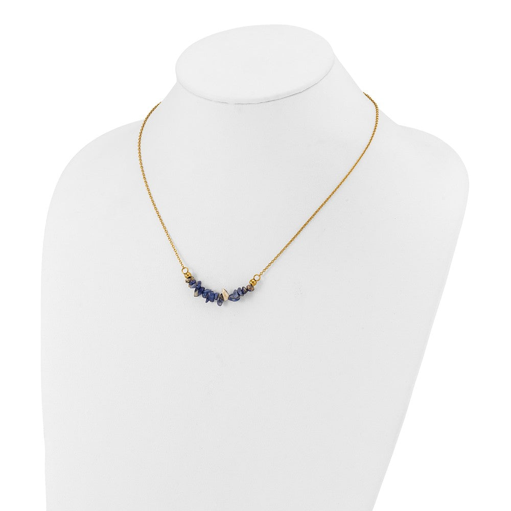 Chisel Stainless Steel Polished Yellow IP-plated Blue Sodalite on a 15 inch Plus a 2.75 inch Extension Cable Chain Necklace
