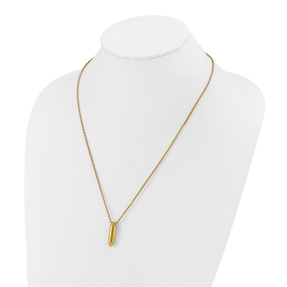 Chisel Stainless Steel Polished Yellow IP-plated Bullet Pendant on a 22 inch Cable Chain Necklace