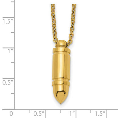 Chisel Stainless Steel Polished Yellow IP-plated Bullet Pendant on a 22 inch Cable Chain Necklace