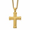 Chisel Stainless Steel Polished Yellow IP-plated Cross Pendant on a 22 inch Plus a 2 inch Curb Chain Necklace