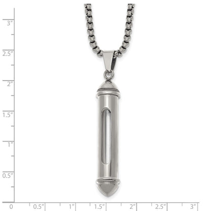 Chisel Stainless Steel Polished Bullet with Clear Vial Pendant on a 22 inch Box Chain Necklace