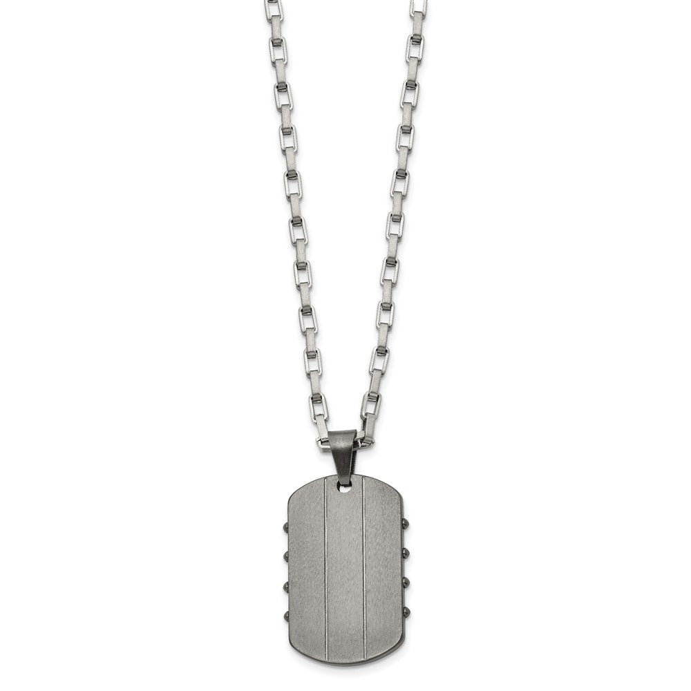 Chisel Stainless Steel Brushed and Polished Gunmetal IP-plated Dog Tag on a 24 inch Open Link Chain Necklace