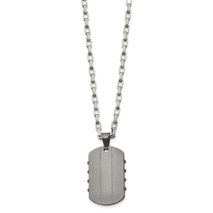 Chisel Stainless Steel Brushed and Polished Gunmetal IP-plated Dog Tag on a 24 inch Open Link Chain Necklace