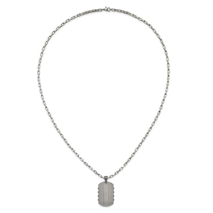 Chisel Stainless Steel Brushed and Polished Gunmetal IP-plated Dog Tag on a 24 inch Open Link Chain Necklace