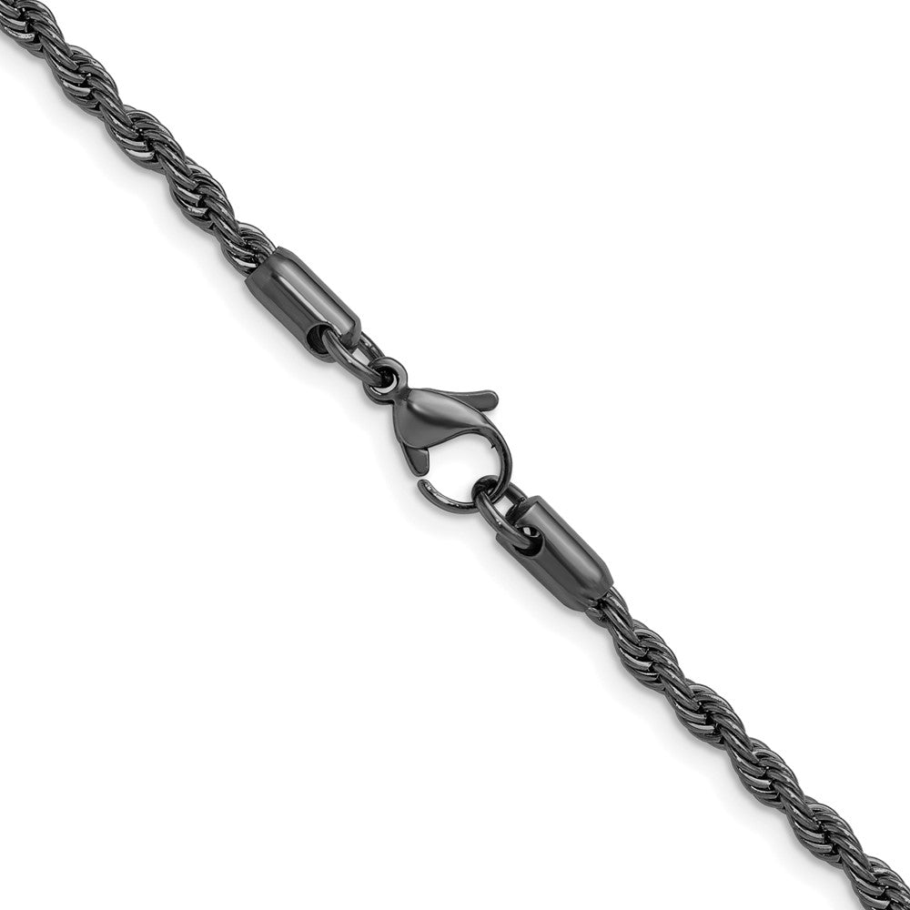 Chisel Stainless Steel Polished Black IP-plated 3mm 30 inch Rope Chain