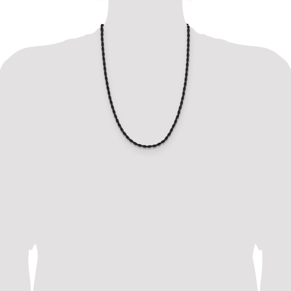 Chisel Stainless Steel Polished Black IP-plated 3mm 24 inch Rope Chain