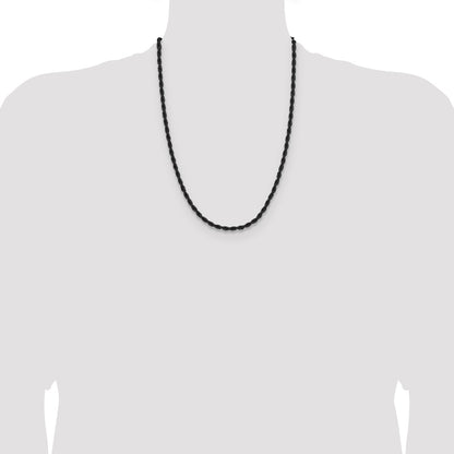 Chisel Stainless Steel Polished Black IP-plated 3mm 24 inch Rope Chain