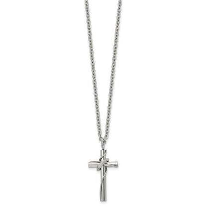 Chisel Stainless Steel Polished Cross with Moving Ring Pendant on an 18 inch Plus a 2 inch Extension Cable Chain Necklace