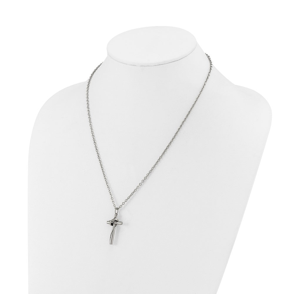 Chisel Stainless Steel Polished Cross with Moving Ring Pendant on an 18 inch Plus a 2 inch Extension Cable Chain Necklace