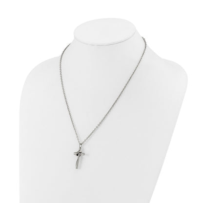 Chisel Stainless Steel Polished Cross with Moving Ring Pendant on an 18 inch Plus a 2 inch Extension Cable Chain Necklace