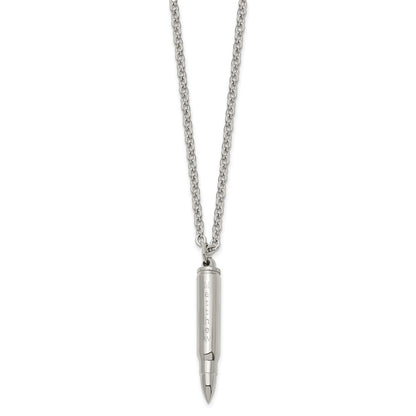 Chisel Stainless Steel Polished Bullet Capsule Pendant on a 20 inch Plus 2 inch Extension Cable Chain Necklace