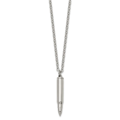 Chisel Stainless Steel Polished Bullet Capsule Pendant on a 20 inch Plus 2 inch Extension Cable Chain Necklace