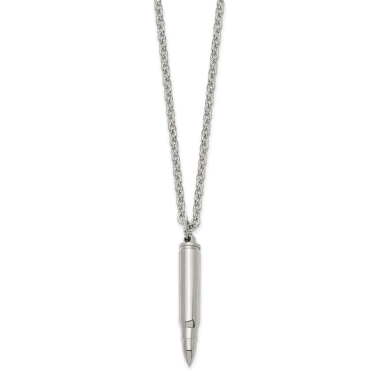 Chisel Stainless Steel Polished Bullet Capsule Pendant on a 20 inch Plus 2 inch Extension Cable Chain Necklace