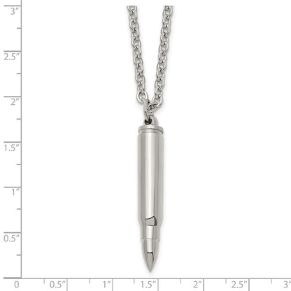 Chisel Stainless Steel Polished Bullet Capsule Pendant on a 20 inch Plus 2 inch Extension Cable Chain Necklace