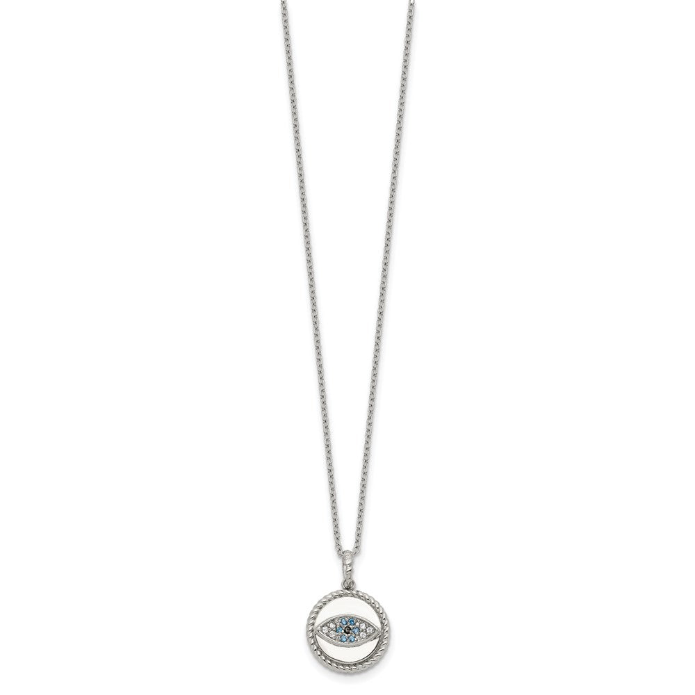 Chisel Stainless Steel Polished with Blue and White CZ Evil Eye Pendant on an 18 inch Plus a 2 inch Extension Cable Chain Necklace