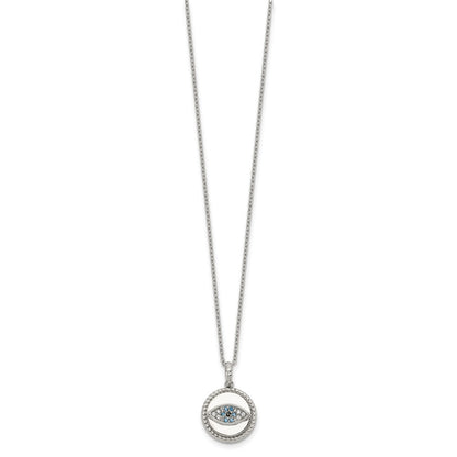 Chisel Stainless Steel Polished with Blue and White CZ Evil Eye Pendant on an 18 inch Plus a 2 inch Extension Cable Chain Necklace