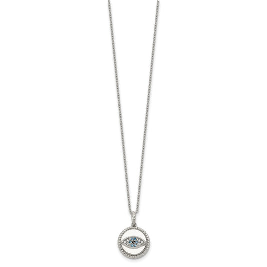 Chisel Stainless Steel Polished with Blue and White CZ Evil Eye Pendant on an 18 inch Plus a 2 inch Extension Cable Chain Necklace