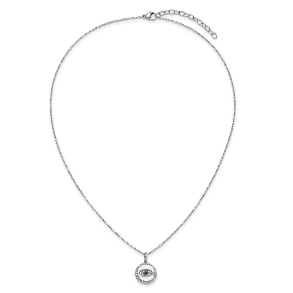 Chisel Stainless Steel Polished with Blue and White CZ Evil Eye Pendant on an 18 inch Plus a 2 inch Extension Cable Chain Necklace