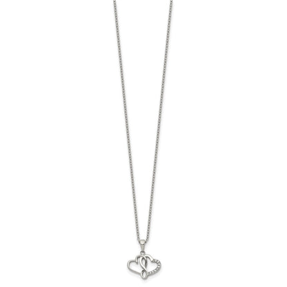 Chisel Stainless Steel Polished CZ Infinity Double Hearts Pendant on an 18 inch Plus a 2 inch Extension Cable Chain Necklace