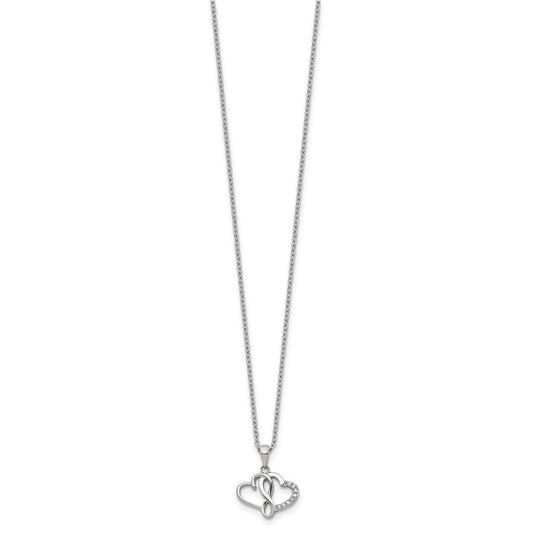 Chisel Stainless Steel Polished CZ Infinity Double Hearts Pendant on an 18 inch Plus a 2 inch Extension Cable Chain Necklace
