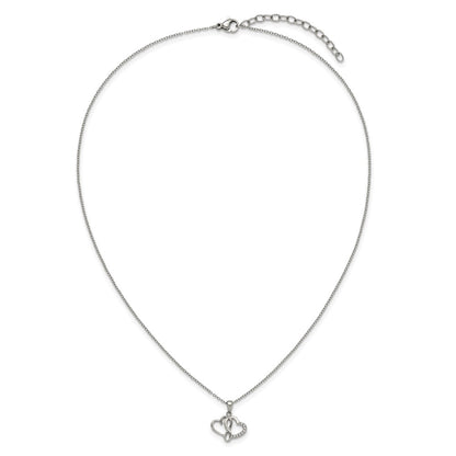 Chisel Stainless Steel Polished CZ Infinity Double Hearts Pendant on an 18 inch Plus a 2 inch Extension Cable Chain Necklace