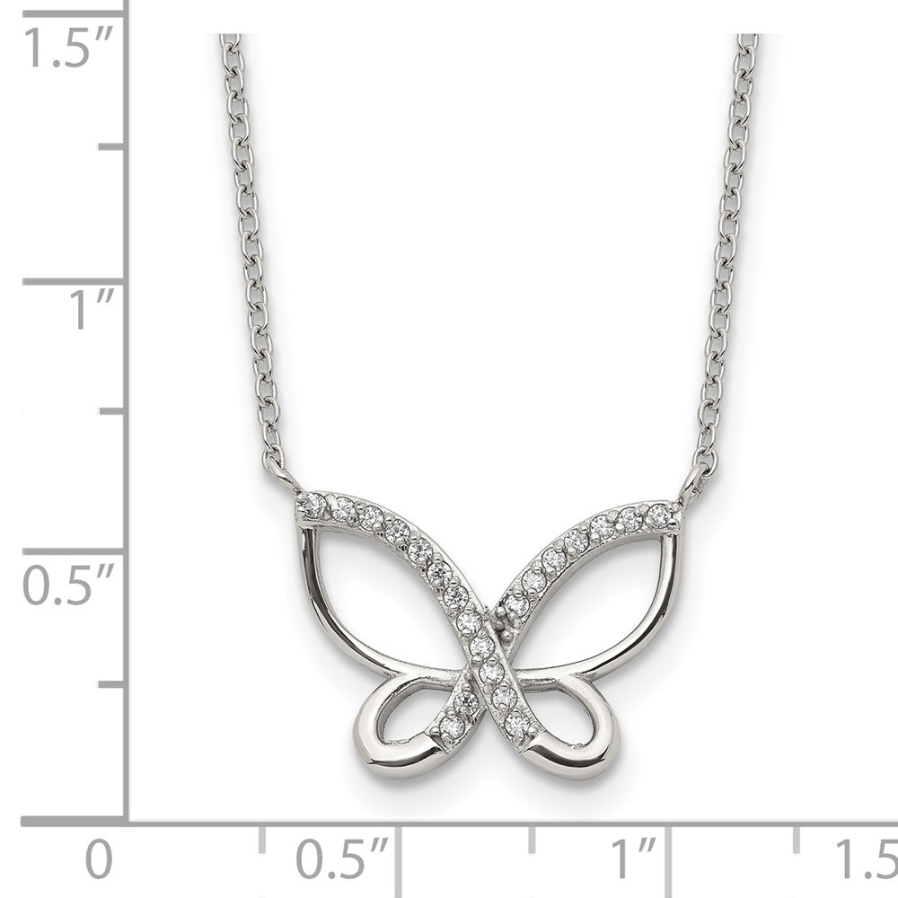 Chisel Stainless Steel Polished CZ Butterfly Pendant on an 18 inch Plus a 2 inch Extension Cable Chain Necklace