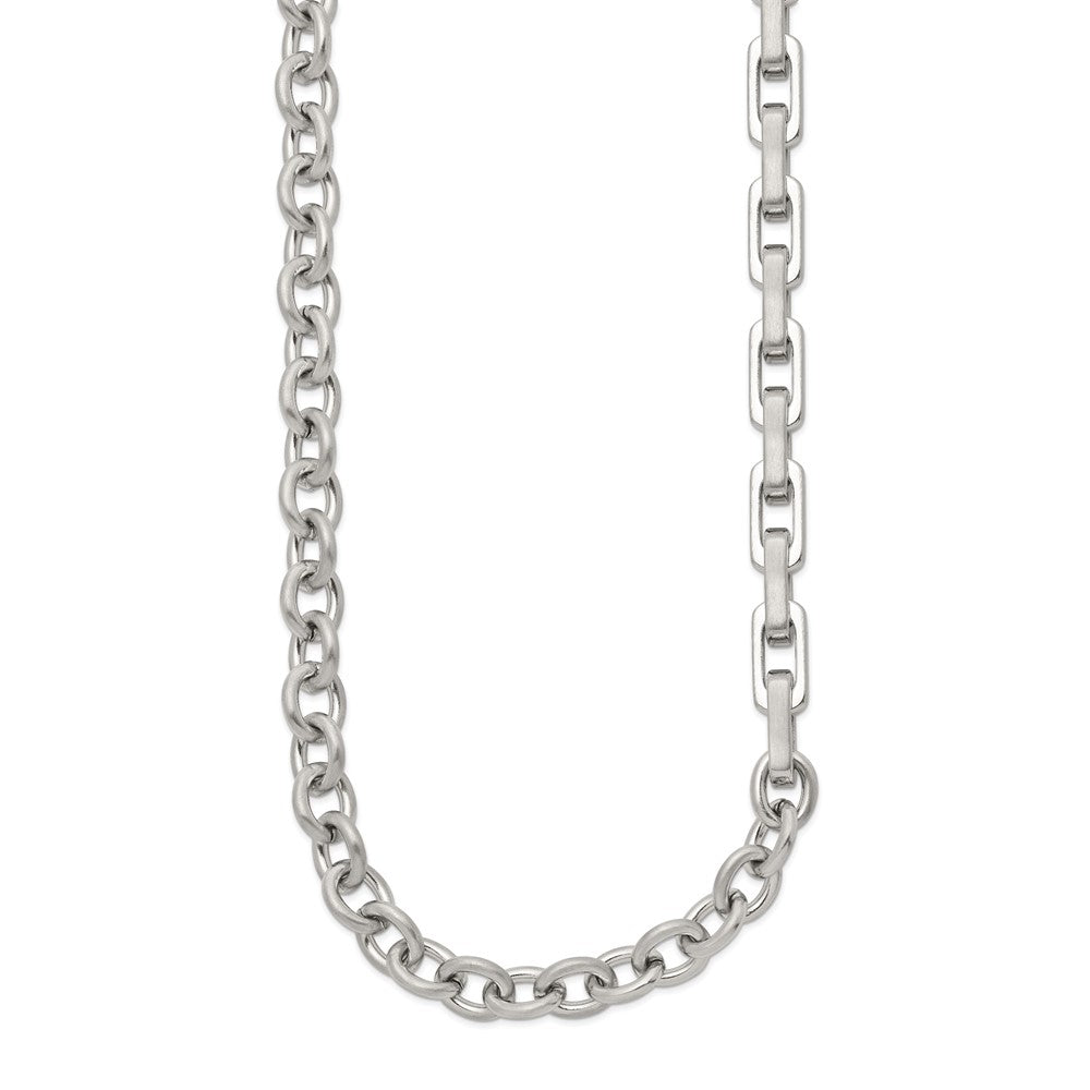 Chisel Stainless Steel Brushed and Polished Half Cable Link and Half Square Link 22 inch Necklace