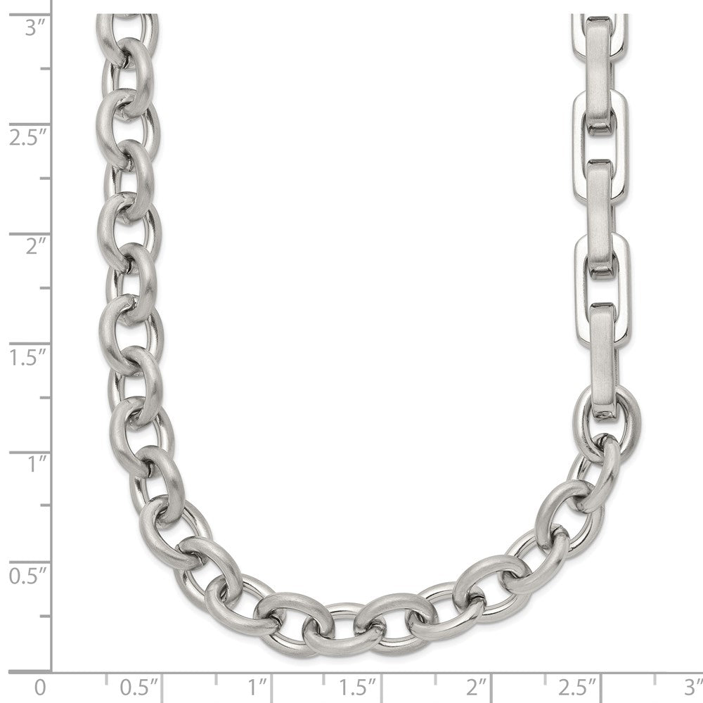 Chisel Stainless Steel Brushed and Polished Half Cable Link and Half Square Link 22 inch Necklace